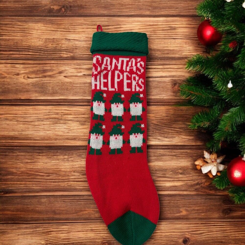 Vintage Santa’s Helper Christmas Stocking Knitted Traditional